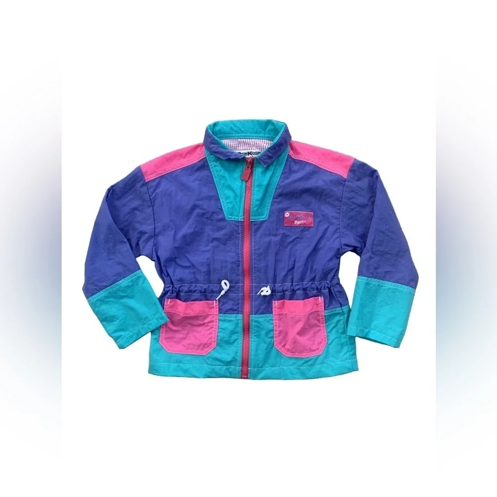 Vintage Oshkosh Size 5-6 Colorblock Pink and Purple Rain Jacket